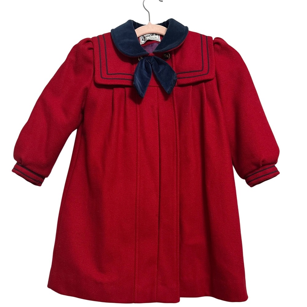 Vintage Rothschild Girls Red‎ Sailor Collar Wool Blend Coat Navy Made USA SZ 6